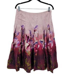 Vintage 90s Skirt 8 Maroon Floral Silk Drop Waist Pleated Full Formal Glam‎